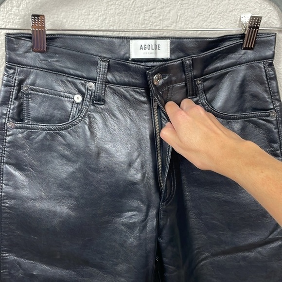 New Agolde Riley Long Pants Recycled Leather in Detox Black High Rise Sz 31 - Picture 4 of 14